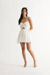 Paola White Smocked Ruched Tiered Skater Dress
