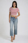 Play It Cool Stripe Crop Top - White/Red