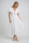 Sweet But Sharp Puff Bow Midi Dress - White