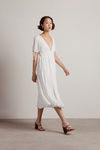 You Got It White Deep V Neck Lurex Midi Dress