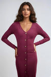 Classic Charm Button Down Mermaid Maxi Dress - Wine