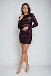 Cosmic Dusk Sequin Cutout Mini Dress - Wine