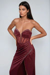 Enchanted Glow Rhinestone Satin Maxi Dress - Wine
