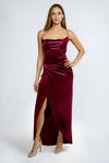 Moonlit Muse Velvet Slit Maxi Dress - Wine