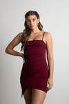 Nayasha Wine Asymmetrical Bodycon Dress