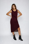 Twist Elegance Knot Draped Midi Dress - Wine