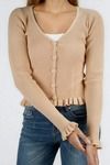Sleek Comfort Ribbed Button Up Cardigan - Almond