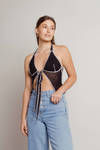 A Time Before Black Contrast Stitch Halter Tie Tank Top