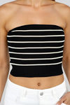Act Cute Strapless Stripe Crop Top - Black