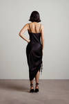 Amari Black Cowl Neck Ruched Satin Midi Dress