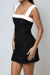 Baby Mine Tweed Square Neck Mini Dress - Black