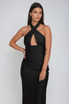 Bad Romance Corset Halter Maxi Dress - Black