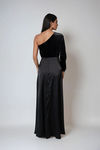 Bejeweled Velvet One Shoulder Maxi Dress - Black