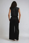 Casual Luxe Collared Top and Wide Leg Pants Set - Black