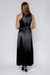 Charm On Draped Satin Midi Dress - Black