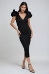 Drama Queen Glitter Ruffle Midi Dress - Black