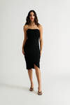 Dreamy State Black Strapless Ruched Midi Dress