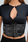 Edgy Allure Satin Corset Top - Black