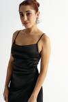 Emma Black Cowl Neck Satin Slip Midi Dress