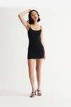 Eveline Black Piping Scoop Neck Bodycon Mini Dress