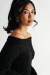 Extra Sweet Black Off Shoulder Fuzzy Sweater