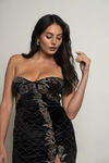 Farah Black Beaded Velvet Bodycon Dress