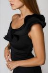 Feather Touch Ruffle Bodycon Midi Dress - Black