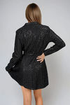 Feel The Rush Collared Sequin Mini Dress - Black