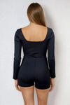 Fit Mood Long Sleeve Square Neck Romper - Black