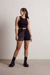 Get Outta Here Black Ribbed Double Ruched Crop Tank Top