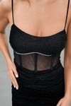 Gilded Glare Pleated Bustier Midi Dress - Black