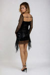 Glitter Crush Long Sleeve Embellished Mini Dress - Black