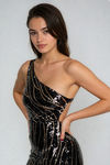 Celestial Shine One Shoulder Metallic Maxi Dress - Black/Gold