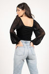 In The View Black Ruched Mesh Crop Top