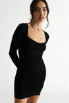 Krystina Black Long Sleeve Slit Sweater Mini Dress