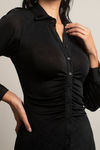 Lean On Me Button Up Bodycon Mini Dress - Black