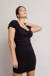Leila Black Puff Sleeve Ruched Bodycon Mini Dress