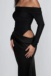 Love Scars Satin Off Shoulder Maxi Dress - Black