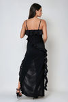 Magic Love Ruffle Slit Maxi Dress - Black