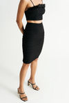 Maiko Black Fuzzy Trim Crop Top And Ruched Skirt Set