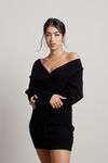 Marie Off The Shoulder Sweater Mini Dress - Black