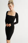 Mavis Black Long Sleeve Bodycon Midi Dress