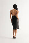 Meet You There Satin Open Back Midi Dress - Black