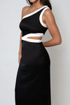 Midnight Sky One Shoulder Satin Maxi Dress - Black