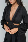 Moon Glow Deep V Cutout Mini Dress - Black