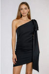 Moonlight Glow One Shoulder Bow Mini Dress - Black