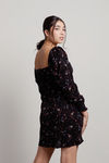 How Graceful Black Multi Ditsy Floral Puff Sleeve Dress
