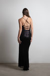 My Turn Black Sequins Cowl Neck Maxi Dress