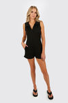 No Time To Call Black Collared Shift Romper