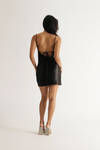 Not This Time Black Satin Cowl Tie Back Mini Dress